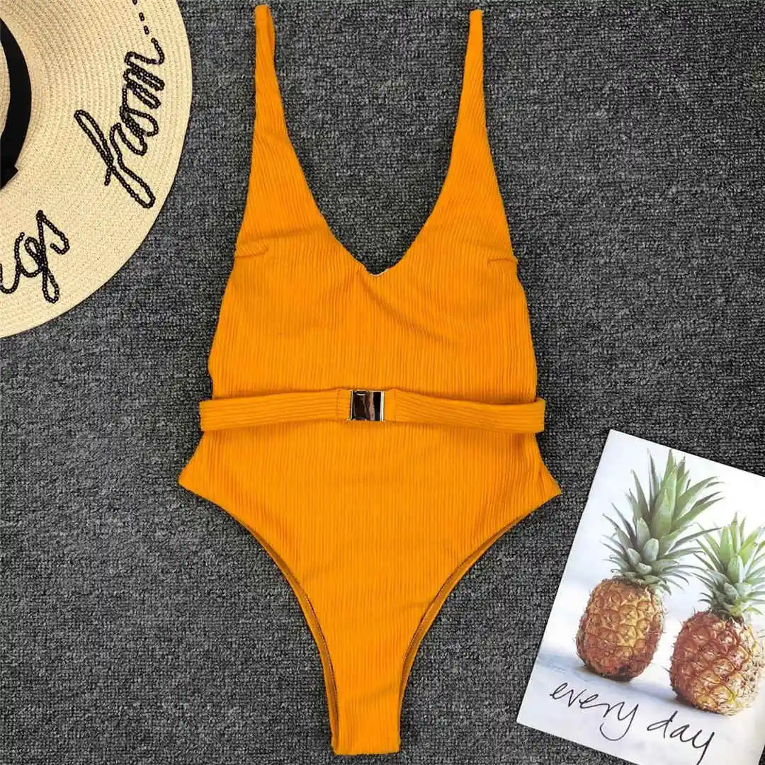 6 Farben, sexy Damen-Badeanzug, gerippt, mit hohem Beinausschnitt, einteiliger Badeanzug für Damen, mit Gürtel, Badebekleidung, Monokini, Damenmodell V1159SW. – Detail 33