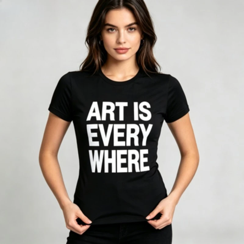 Women  Modal Crew Neck T‑Shirt Art Is Everywhere Bold Block Letter Slogan Print Minimalist Text Graphic Casual Short Sleeve