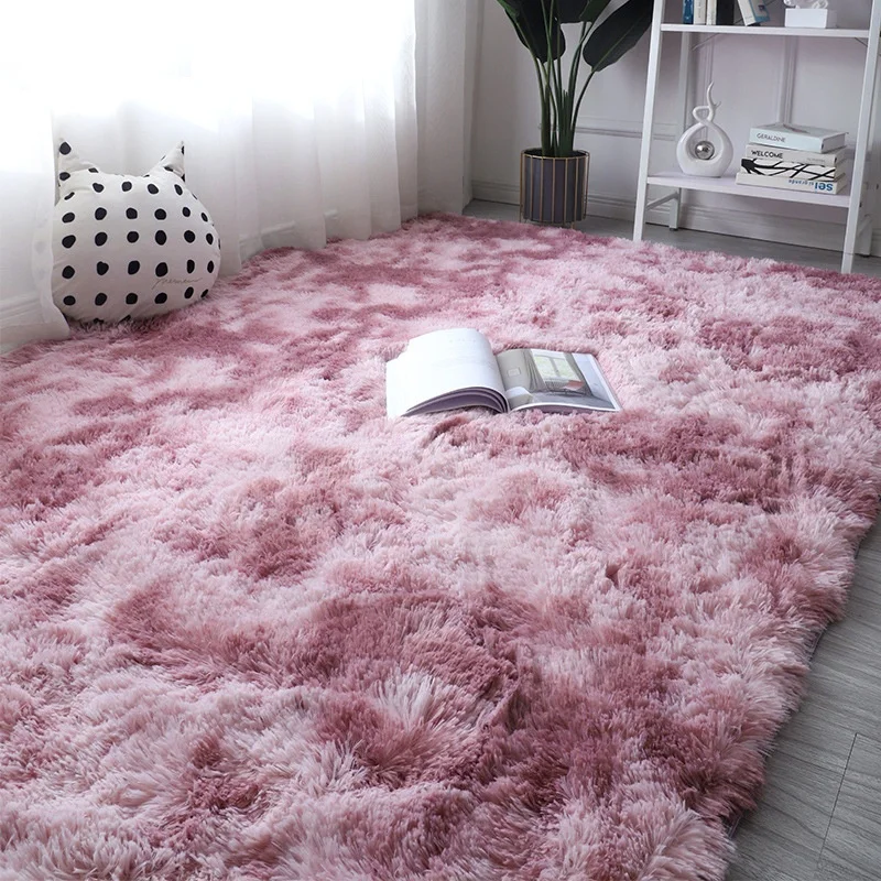 

1PC Silk Wool Rugs Children's Room Living Room Bedroom Tie-Dye Non-Slip Washable Machine Washable Carpet Mats