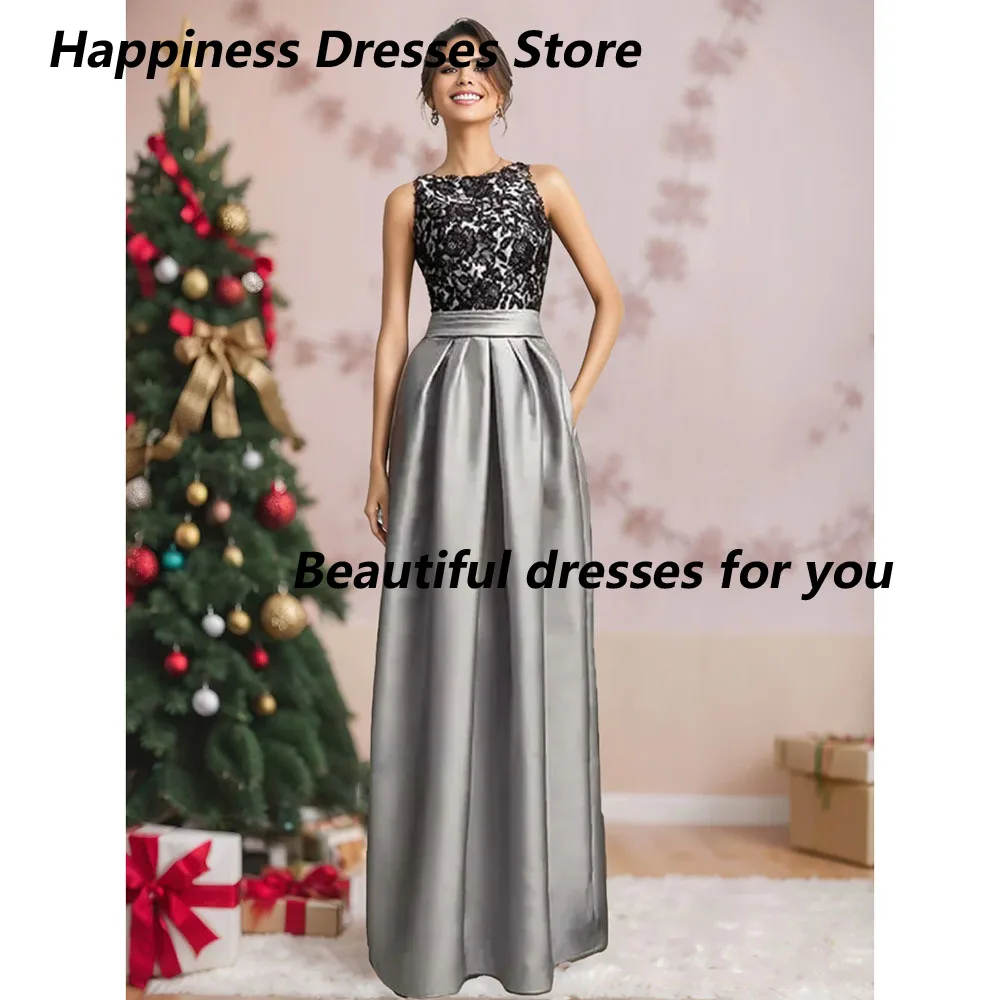 Customized Stain Applique Sleeveless Evening Dresses Floor Length O-neck Sheath with Belt Flower Pleated Formal Evening Gown