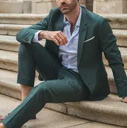 Trajes formales entallados de color verde esmeralda para hombre, esmoquin personalizado con solapa de muesca para fiesta de boda y negocios, chaqueta y pantalones de 2 piezas, disfraz para hombre