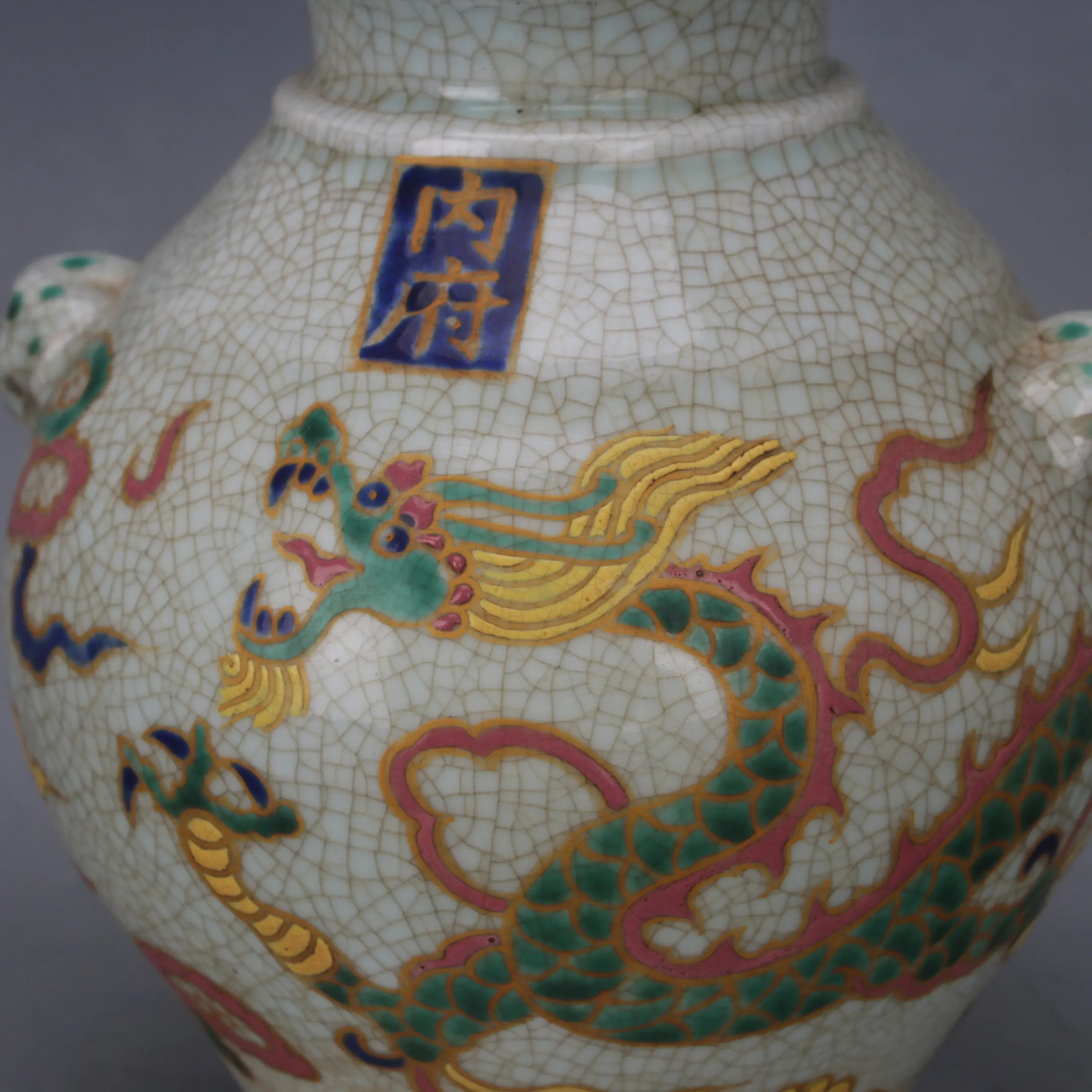 Ming Xuande Style Wucai Doucai Dragon Double Ear Porcelain Zun Home Decor Collectible