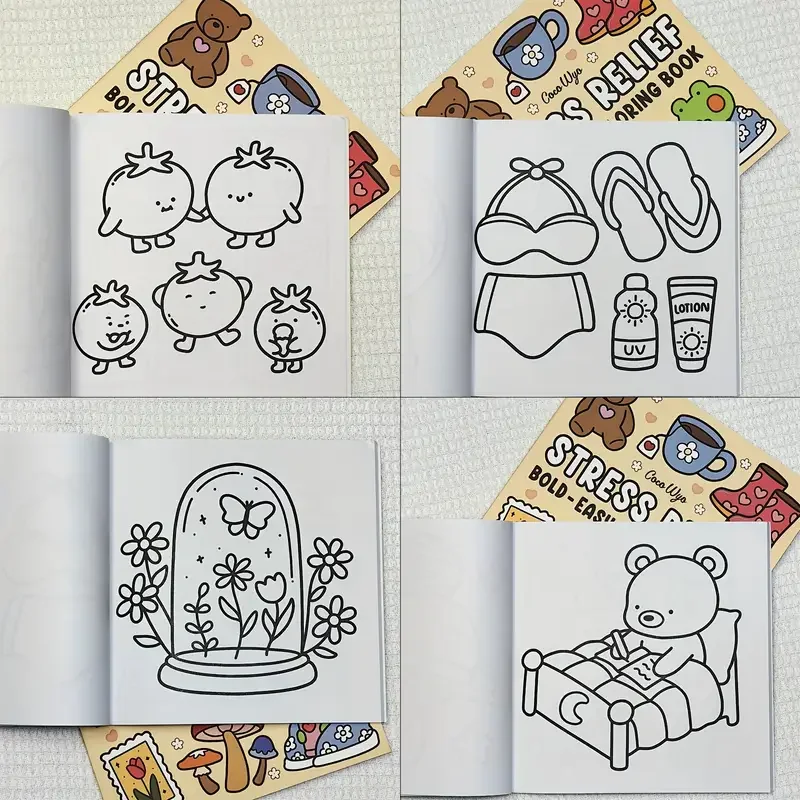 قطعة واحدة من كتاب تلوين كوكو وييو لتخفيف التوتر للبالغين، 22 صفحة ورقية سميكة، تصميمات جريئة، لا يتطلب بطاريات، مثالية لعيد الميلاد