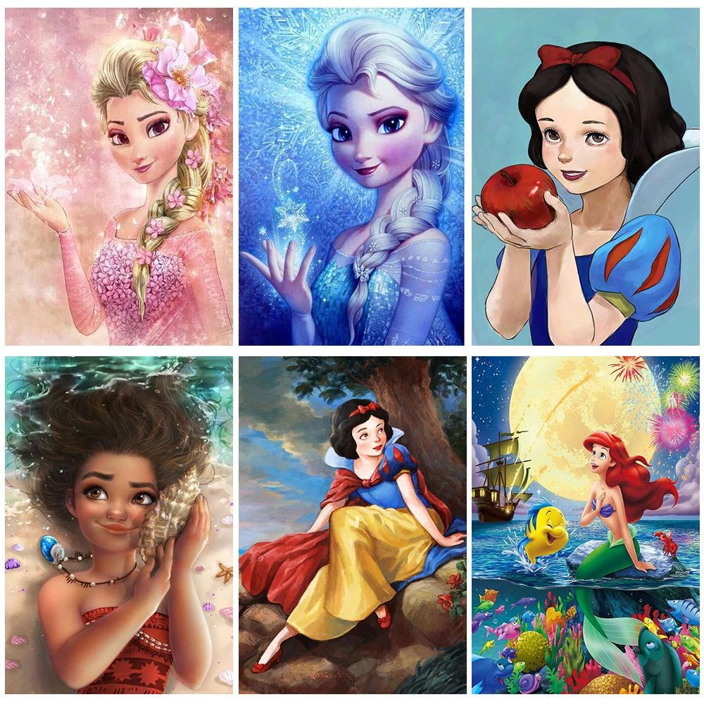 5D DIY Diamond Painting Disney Cartoon Frozen Ice Sisters Princess Round Embroidery Mosaic Snow White Cross Stitch Home Decor