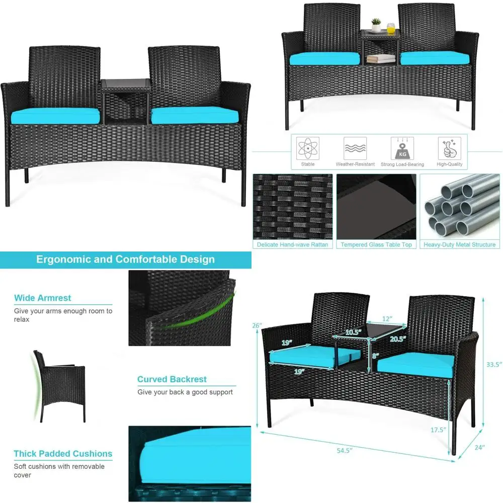 

Patio Garden Wicker Chairs and Table Set with Removable Cushions