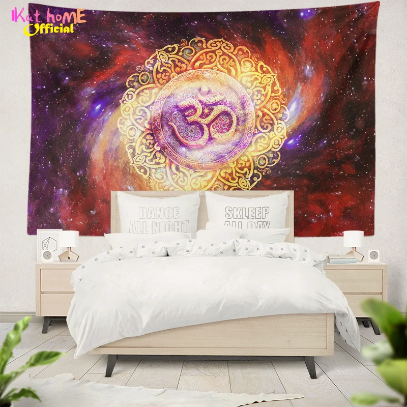 OM Mandala Tapestry Chakra Wall Hanging Psychedelic Galaxy Yoga Meditation Healing Wall Cloth Reiki Altar Cloth Wall Cloth Large