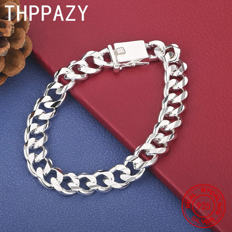 

THPPAZY 10mm 925 Sterling Silver Cuban Chain Bracelet For Men Trendy Fashion Hip Hop Chain Jewelry Birthday Christmas Party Gift