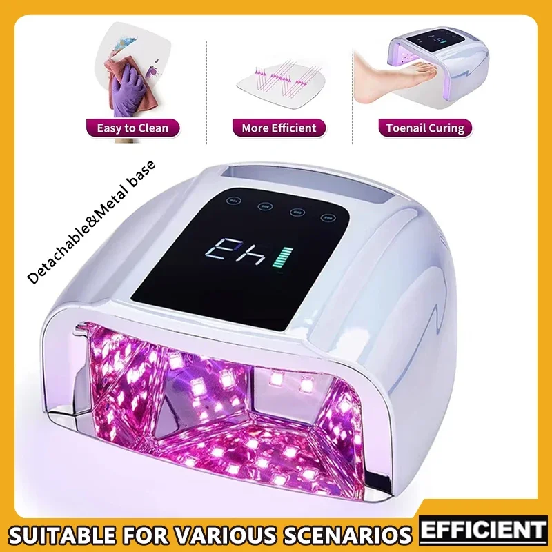 

96W UV LED Nail Lamp Mirror Reflective Cordless Wireless Rechargeable Manicure Dryer with Metal Pad for Nail Art