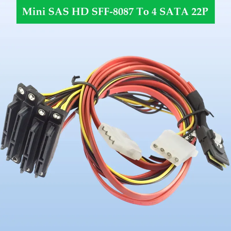 ADT-Link Mini SAS HD SFF-8087 To 4 SATA 22P Cable with Power Server Storage Hard Disk Data Cable for Reliable Connectivity