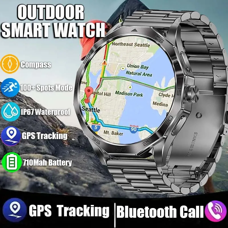 2024 New Men Outdoor Military smartwatch Bluetooth Call GPS Track Compass 710Mah Battery Men Sports Smartwatch For Huawei Xiaomi