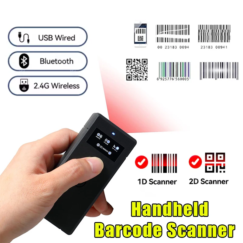 

Портативный портативный сканер Bluetooth 1D/2D считыватель QR-кода мини-сканер USB 2,4G подключение беспроводной сканер супермаркета