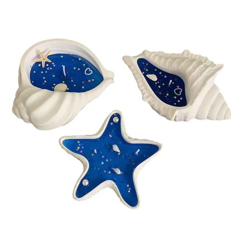 شمعة معطرة على شكل محارة البحر، عطر إبداعي وجوي، شمع جيلي، شمعة مصنوعة يدويًا على شكل صدفة نجم البحر #5