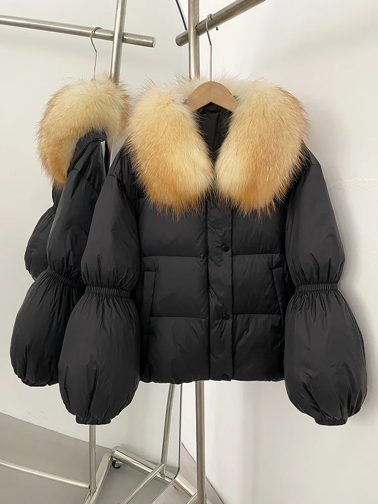 الشتاء قصيرة انفصال الفراء الطبيعي طوق الدافئة أسفل سترة المرأة الأبيض بطة أسفل باركر أبلى الإناث سستة مبطن السترات #2