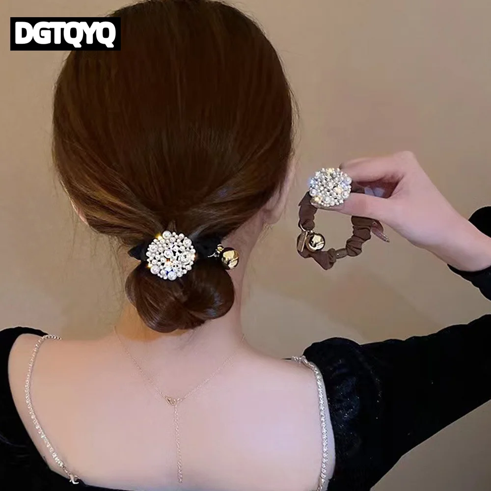 1/2PCS Luxury Fashion Pearl Rhinestone Scrunchies High Elastic Ponytail Holder Rubber Band Women Hair Ropes Daily Use Hair Ties