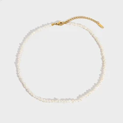 Natural Pearl Choker Necklace for Women18K Gold Plated Stainless Steel Layering Necklace Small Freshwater Pearl Choker Stackable
