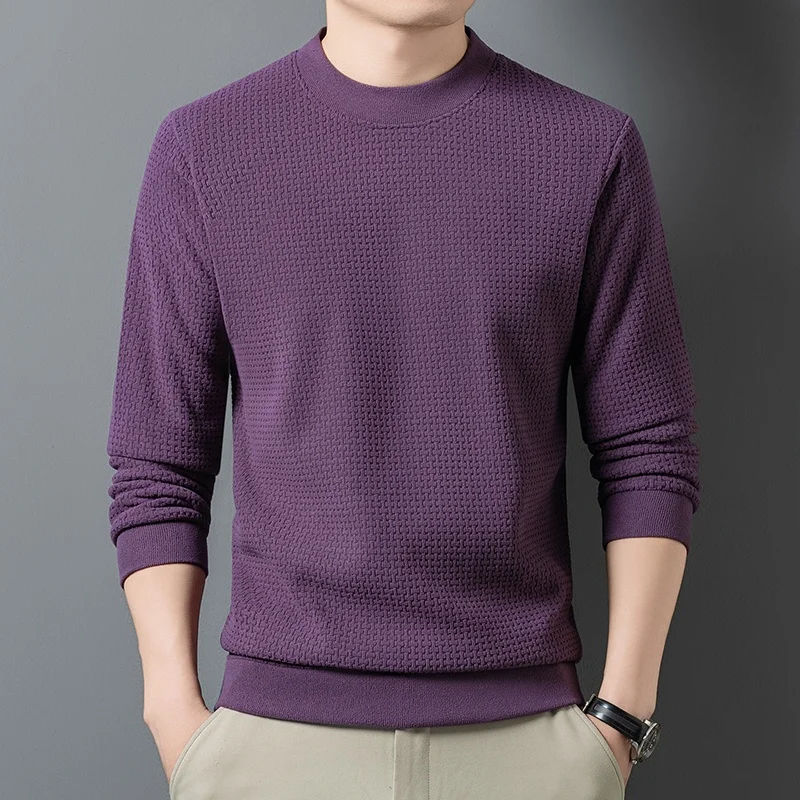 Herren-Sweatshirt mit Rundhalsausschnitt, Waffelstruktur, langen Ärmeln, einfarbig, lockerer Schnitt, lässig, für den täglichen Gebrauch, ein Basic-Oberteil für Herbst und Winter. – Detail 15