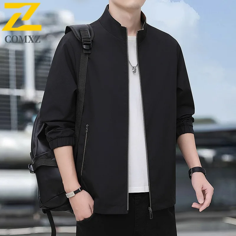 

COMXZ Spring Autumn American Streetwear Jacket Men Style Stand Collar Windproof Casual Outdoor Water Resistant Baseball Coat