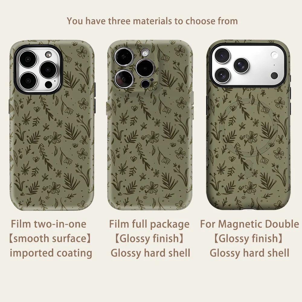 عشب رسم آيفون 17 يجب على حافظة هاتف مغناطيسية آيفون 17 16 15 14 13 برو ماكس بلس حافظة صعبة واحدة مزدوجة الطبقة