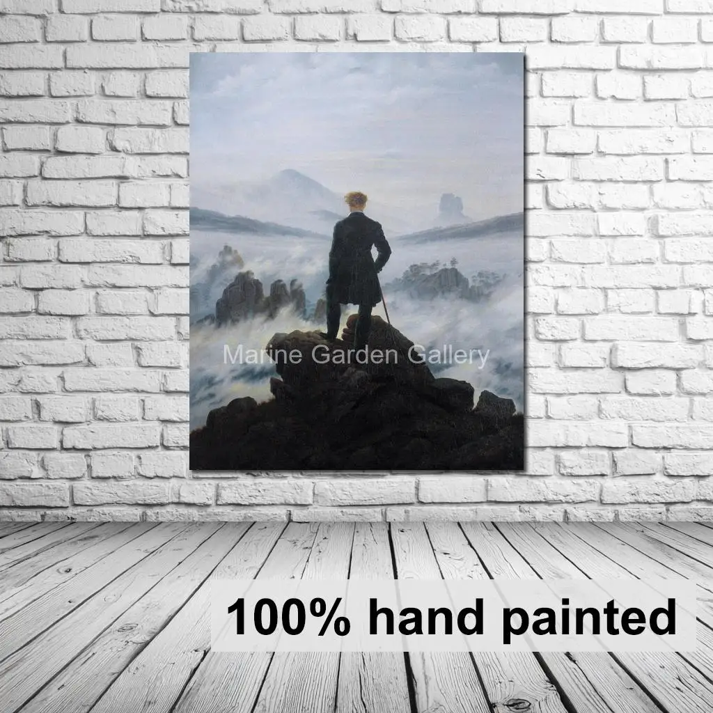 Hand Painted Caspar David Friedrich Oil Painting Masterpiece Canvas Art Wanderer Above the Sea of Fog Romantic Living Room Decor