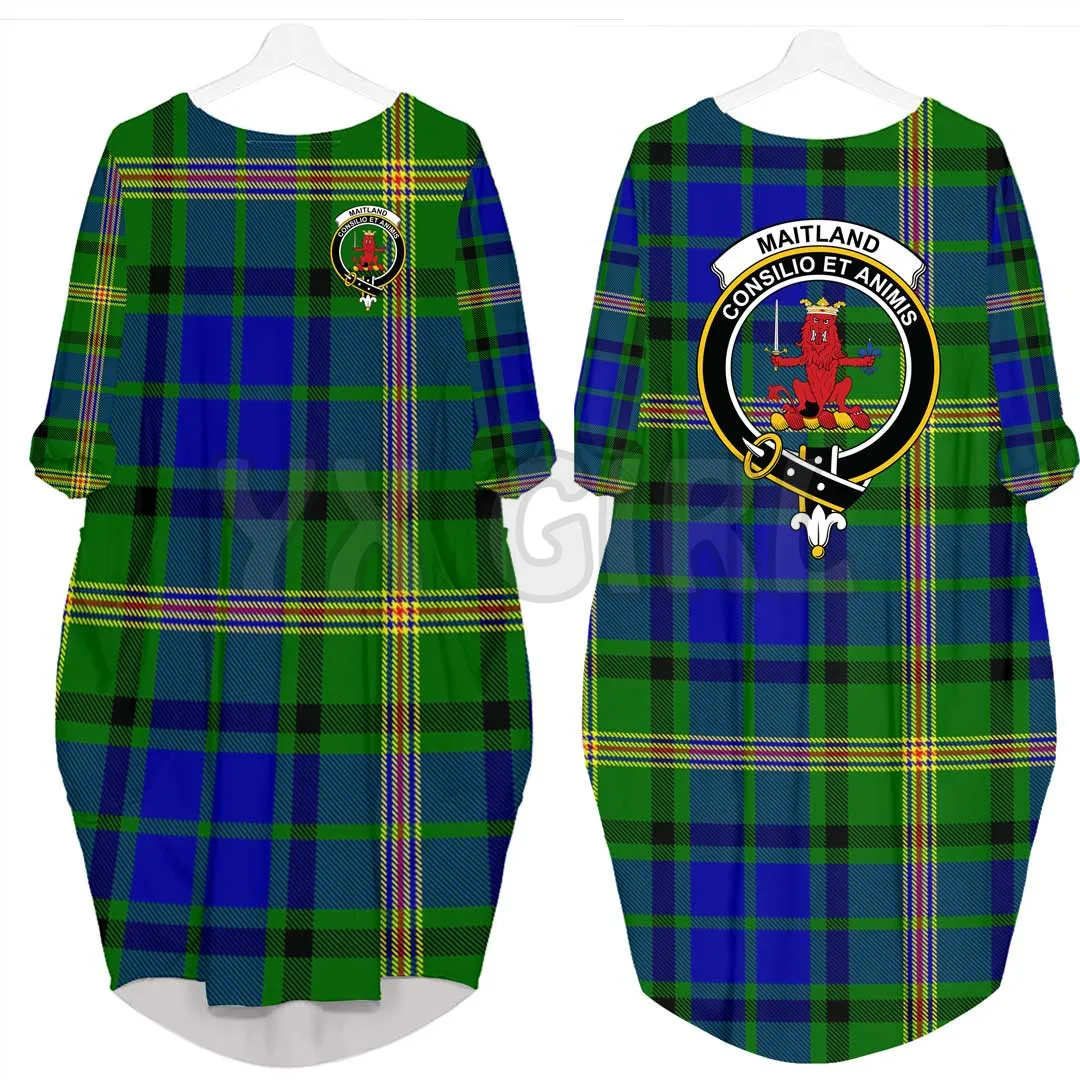 Muirhead Clan Tartan Crest Batwing Pocket Dress  3D Printed  Batwing Pocket Dress Women's Pullover Oversized Female Dresses