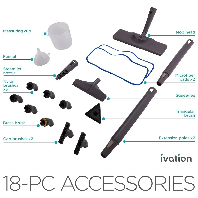 Ivation Steam Cleaner, Powerful Multipurpose Steamer w/ 18 Accessories, Chemical-Free Cleaning and Sanitizing