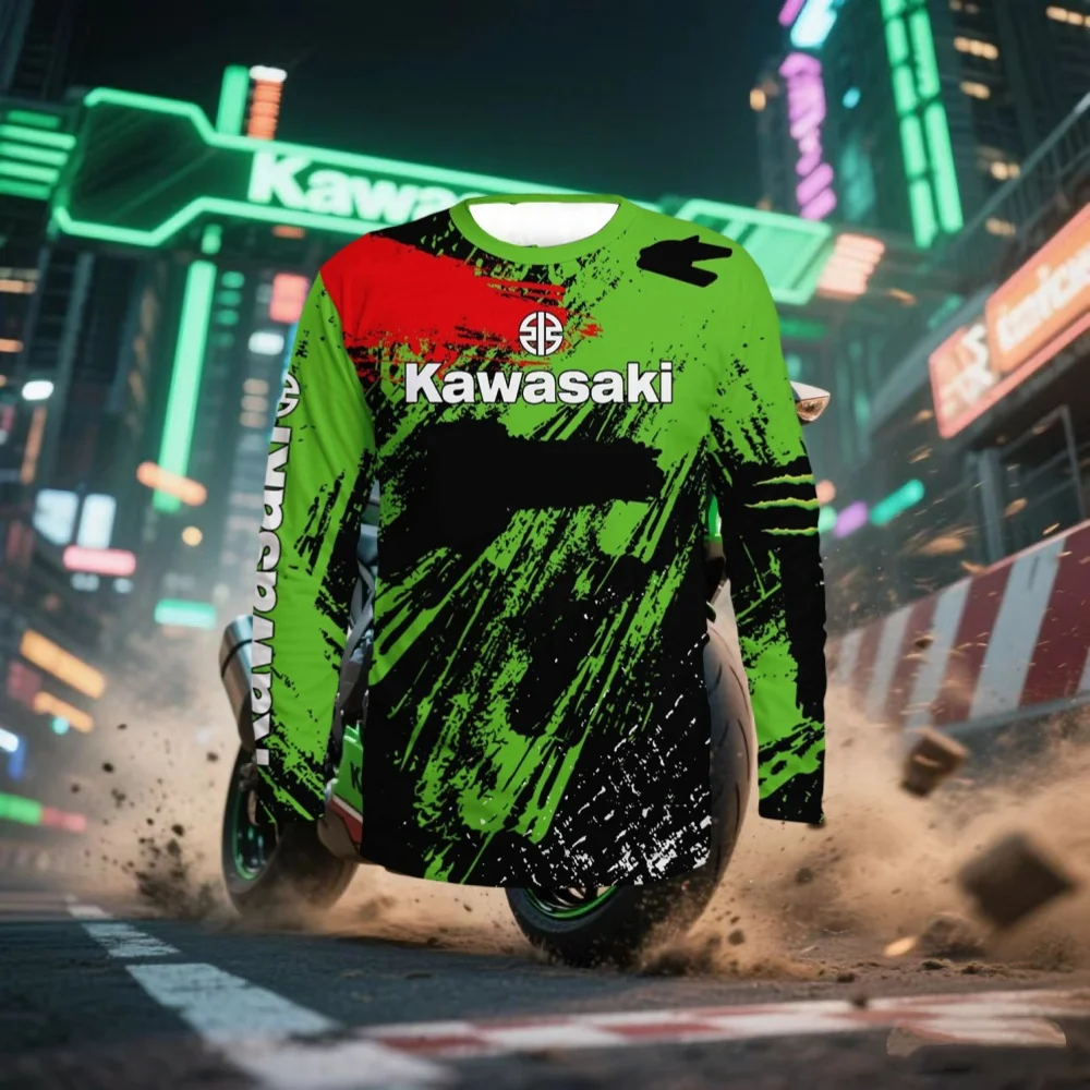 

Summer New Quick Drying Breathable Kawasaki Long Sleeved Shirt Thin Design for Riding Motorcycles Comfortable Long Sleeved Shirt