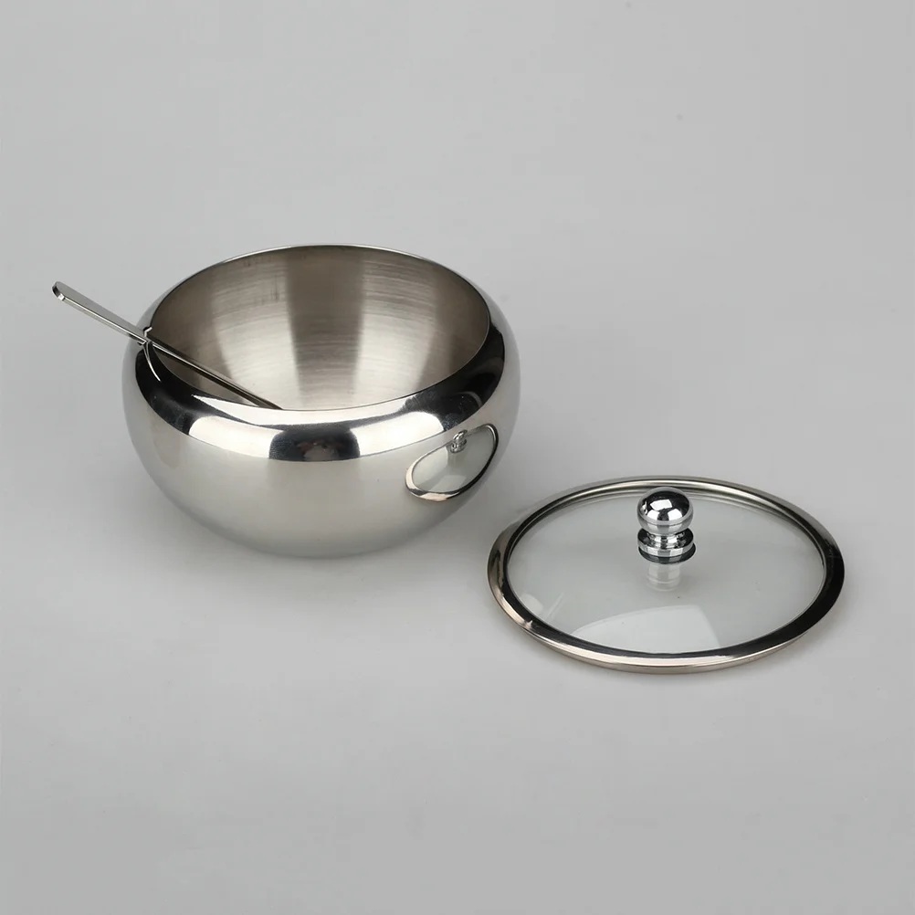 

Stainless Steel Seasoning Pot S Size With Spoon Acid Resistant Spice Jar Transparent Glass Cover Removable Screw Spices