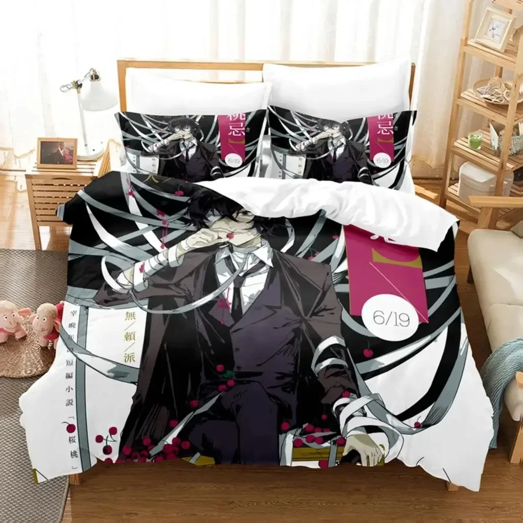 Anime Dazai Bungo Stray Dogs Bedding Set Boys Girls Twin Queen Size Duvet Cover Pillowcase Bed Kids Home Textileextile