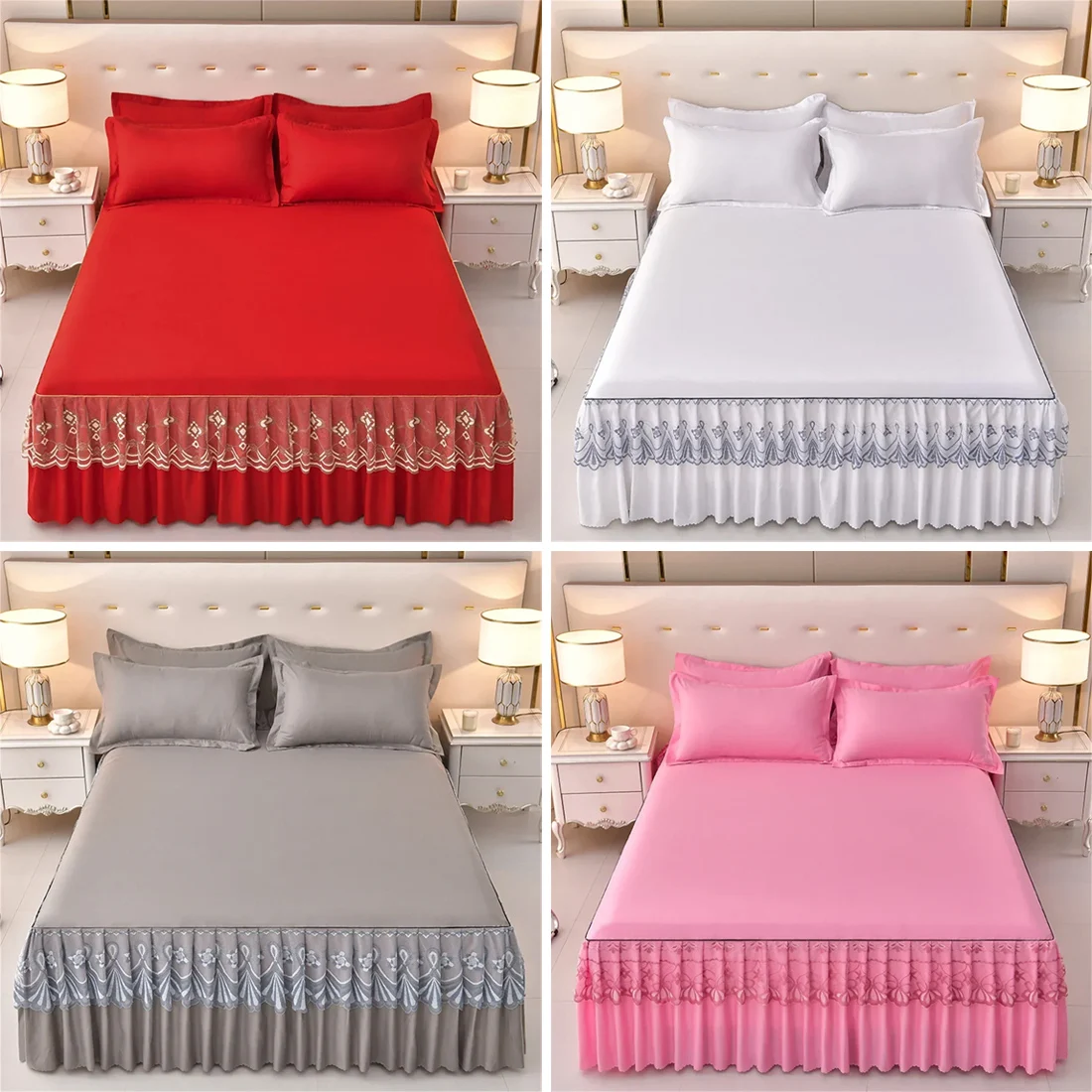 

1PC Bed Skirt with Pillowcase Solid Color Bed Cover Soft Bedspread Elastic Mattress Protector Ruffles Bed Linen falda de cama