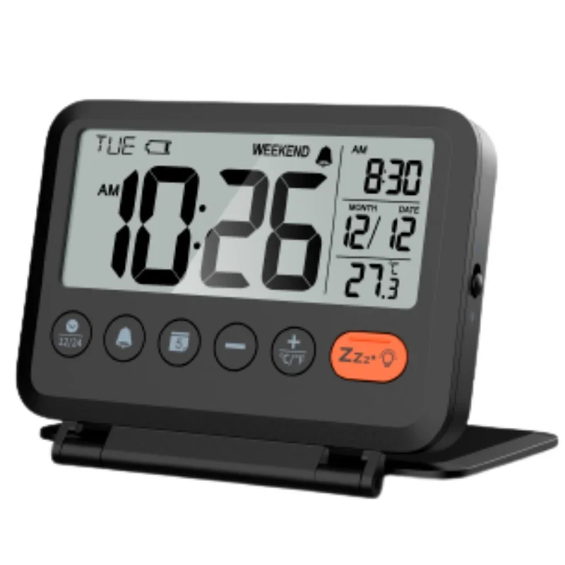 

NOKLEAD Home Digital LCD Thermometer Clock Fold Mini Travel With Calendar Traveling Alarm Portable Desktop Clock