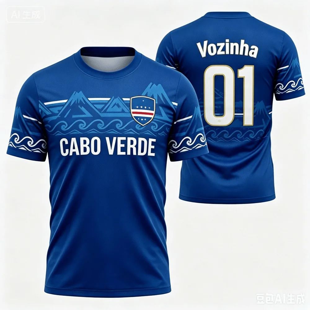 Cape Verde Summer Geometric Print Football T-shirt for Men and Women, Quick Drying Breathable