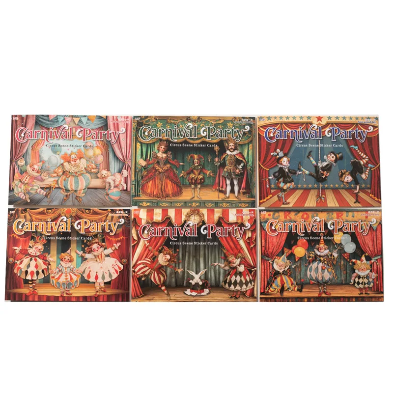 1Pack/2pack 15 sheets/pack Hard Card Stickers Pack Carnival Party Series Circus Scene Theme
