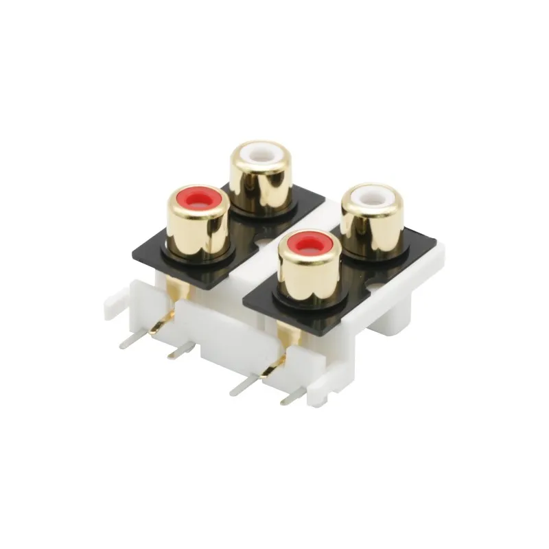 1 PC AV4-8.4-9 Gold-plated Core Socket Lotus Block of 6-foot RCA Socket, 4-hole PCB Welded Audio and Video Socket