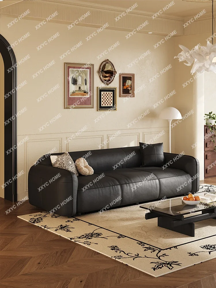 Retro Sofa Living Room Small Apartment Italian First Layer Cowhide Full Leather Sofa