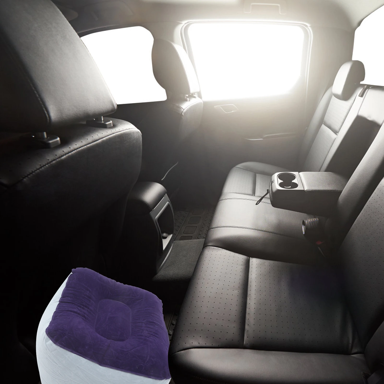 

1pcs Inflatable Footrest Cushion Flocking Pvc Comfortable Travel Foot Rest Pillow For Office Home Airplane Grey Blue Collapsible