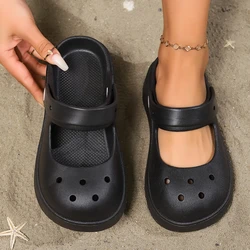 Pantofole morbide in eva sandali con plateau leggeri zoccoli comfort da donna simpatiche pantofole piatte da spiaggia mary janes a punta tonda a basso prezzo