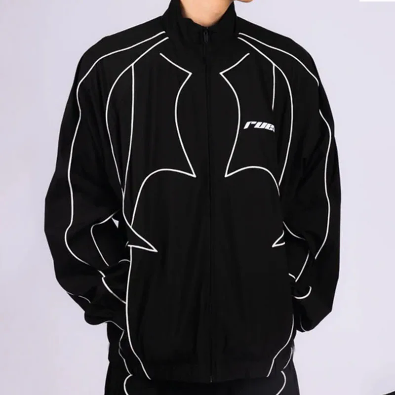 Color blocked edge zipper stand up collar jacket for both men and women, loose fitting street windbreaker, casual sports jacket