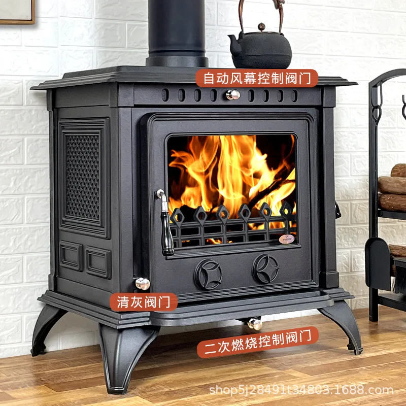 Household wood burning real fire fireplace heater European and American baking stove villa homestay living room cast iron wood f