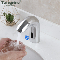 Torayvino Chrome Polished Bathroom Automatic Touchless Sensor Faucet Basin Sink Deck Mounted Faucets Hot and Cold Mixer Tap