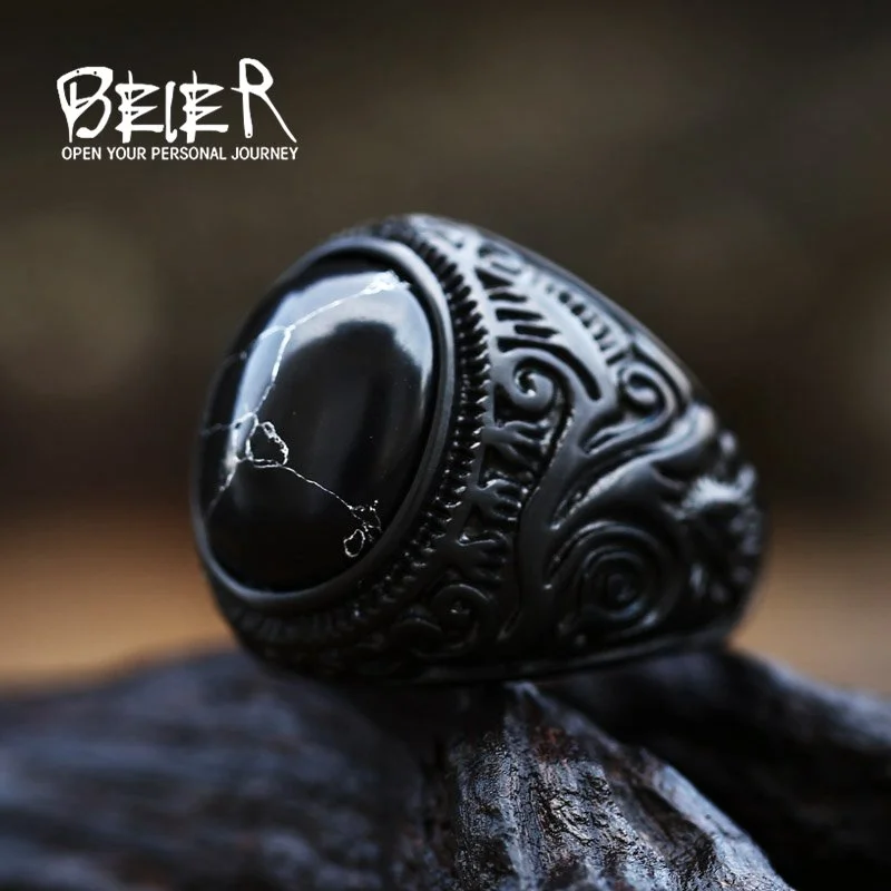 Beier 316L Stainless Steel Vintage White And Tiger Eye Brown Eye Men\'s Ring Fashion High Quality Jewellery LLBR8-699R