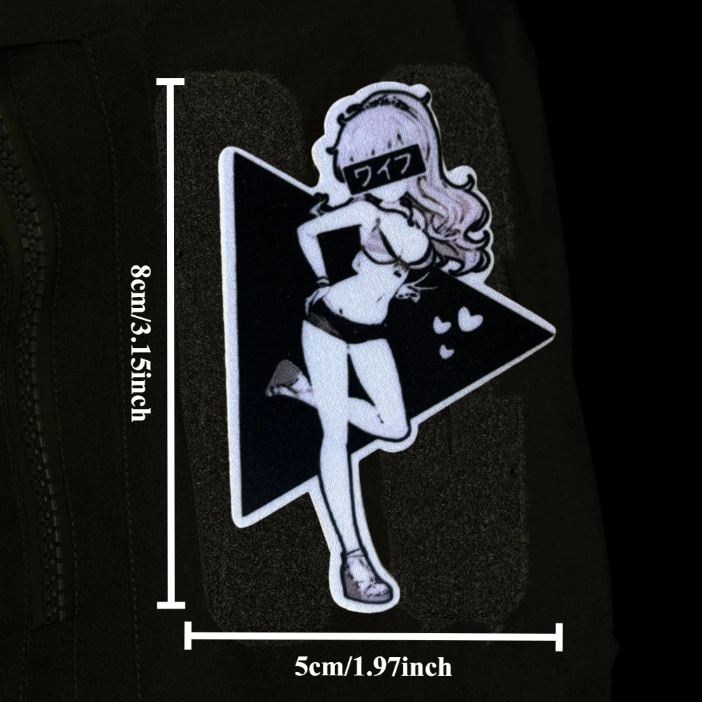 Waifu Girls Printed Hook&Loop Emblem Anime Girl Tactical Patch on Clothes Military Morale Badge Armband Backpack Stickers view 3