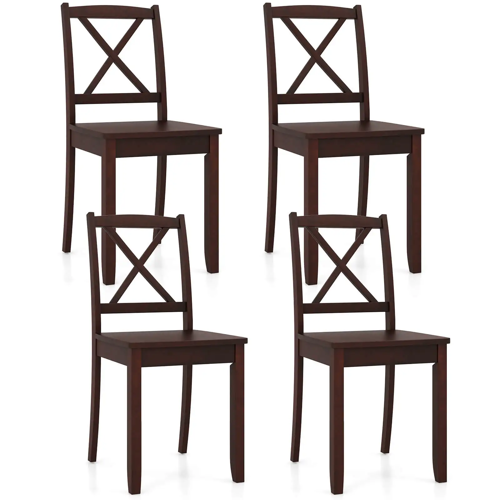 Dining Chair Set of 4 Kitchen Side Chairs w/ Rubber Wood Legs & Cross Back