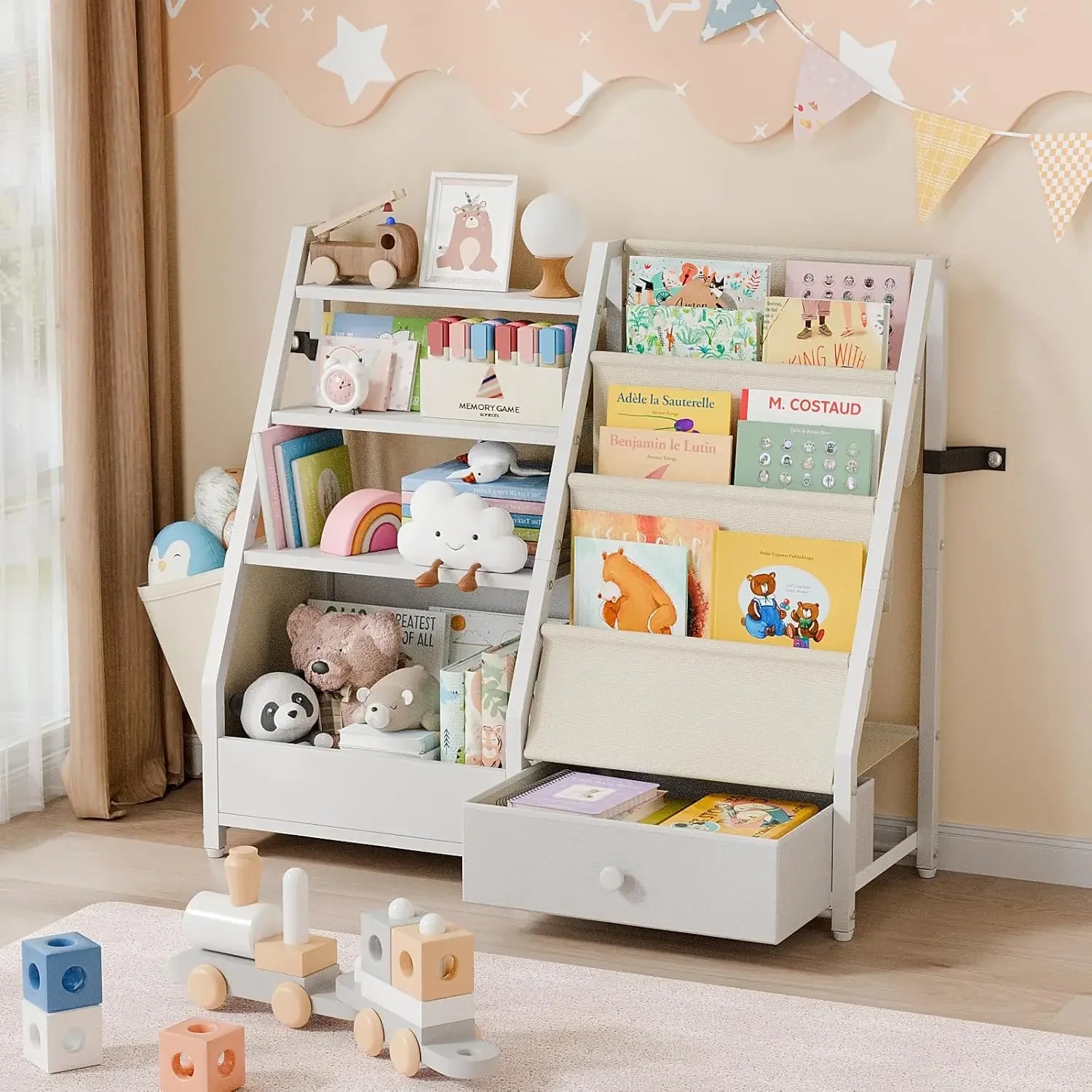 Kids Bookshelf and Toy Storage - Kids Book Shelf for Kids Rooms, Toddler Bookshelf Baby Bookcase for Nursery, Montessori Toy Org