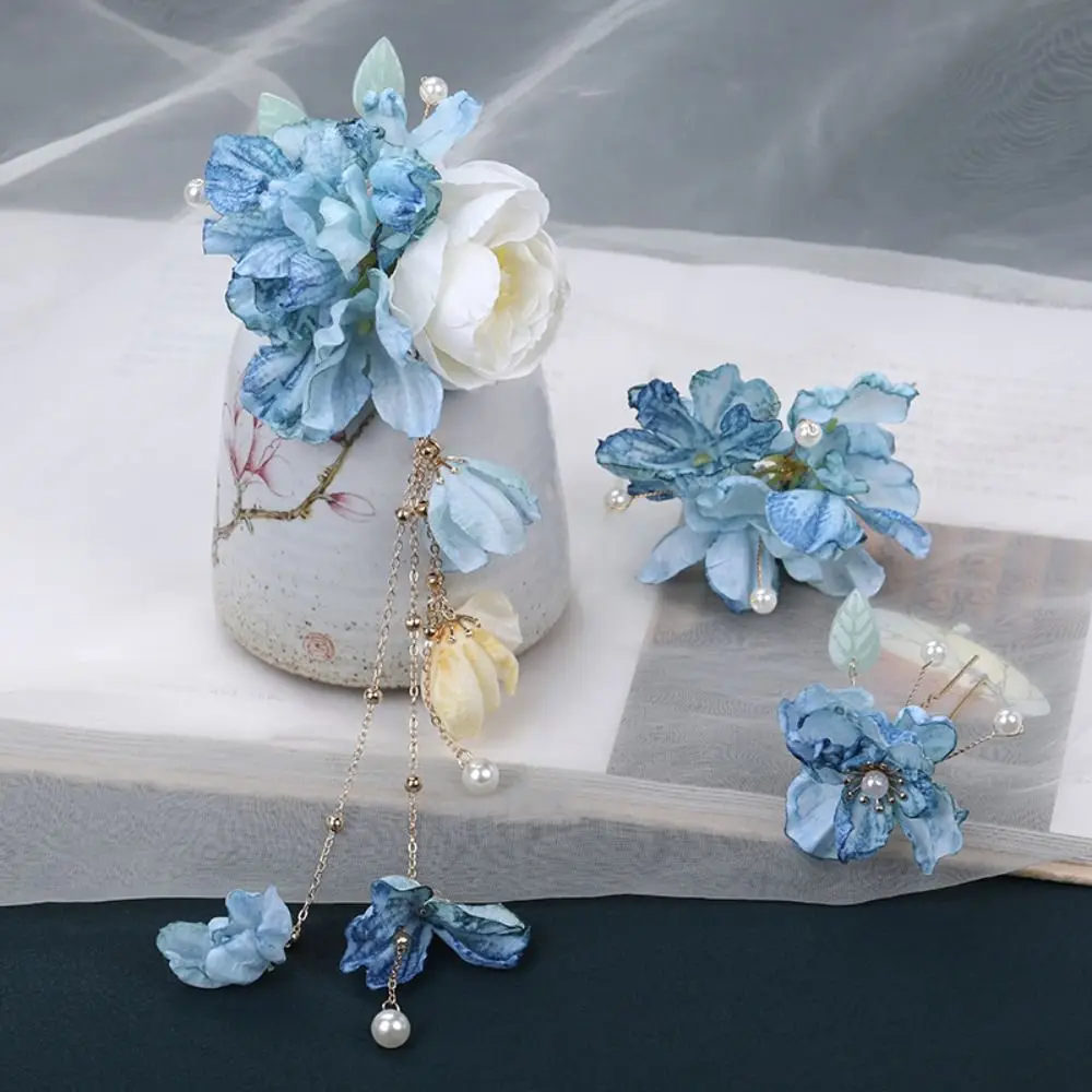 Charming Artificial Flower Floral Hairpin Forks U-shaped Tassel Hair Clip Fork Vinatge Multicolor Tassel Headwear Women