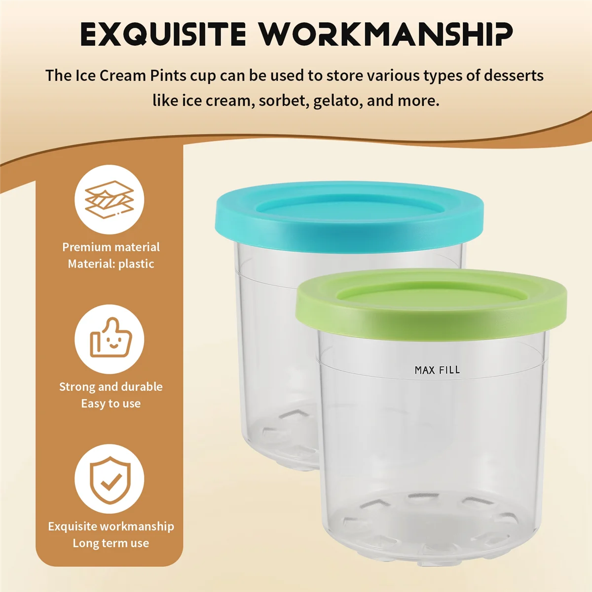 AT77 Ice Cream Pints Cup, Ice Cream Containers with Lids for Ninja Creami Pints NC301 NC300 NC299AMZ Series Ice Cream Maker