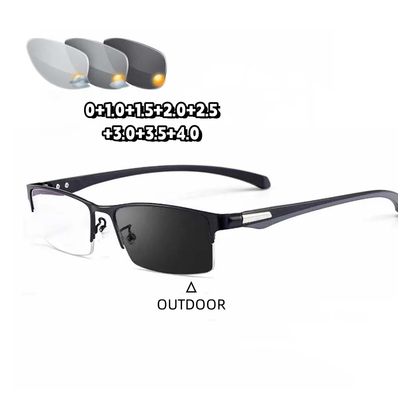 

Business Metal Half Frame Intelligent Reading Glasses High-definition Indoor Outdoor Dual-purpose Reading Glasses Photochromic