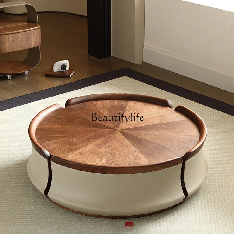 

FG28Living Room 2024 New Italian Style Light Luxury High-Grade Petal Walnut Solid Wood round Tea Table