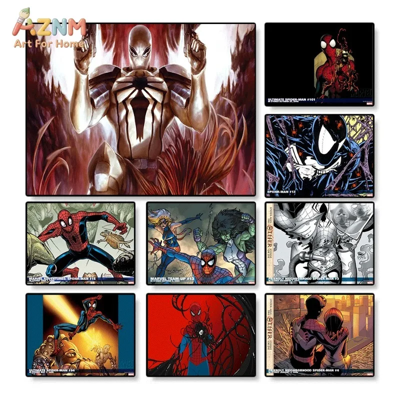 Agent Venom Iron Spider Symbiote Spider Man Canvas Wall Art 9PCS Marvel Retro Comic Poster Superhero Print Boys Gaming Room Man
