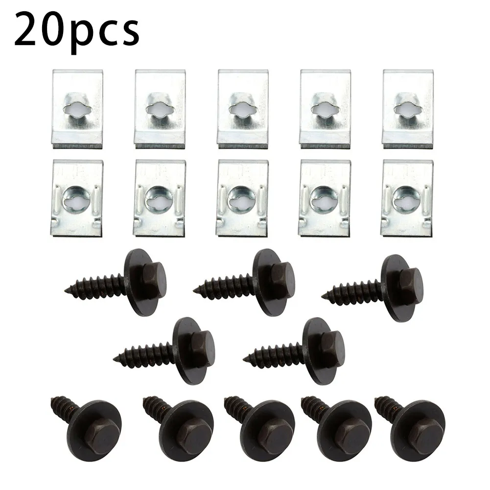 For BMW Chassis Guard Screws 20pcs & Silver Car Dashboard Panel Fender Fastener U-Type Clip Accessories For BMW