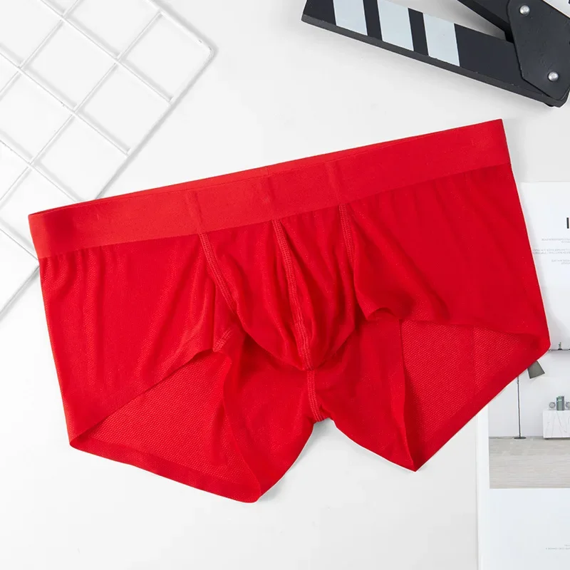 Men's Simple Trunks Ice Silk Seamless Ultra-Thin Breathable Comfy Quick Drying Sports Pantie Youth Sexy Bulge Pouch Boxer Shorts